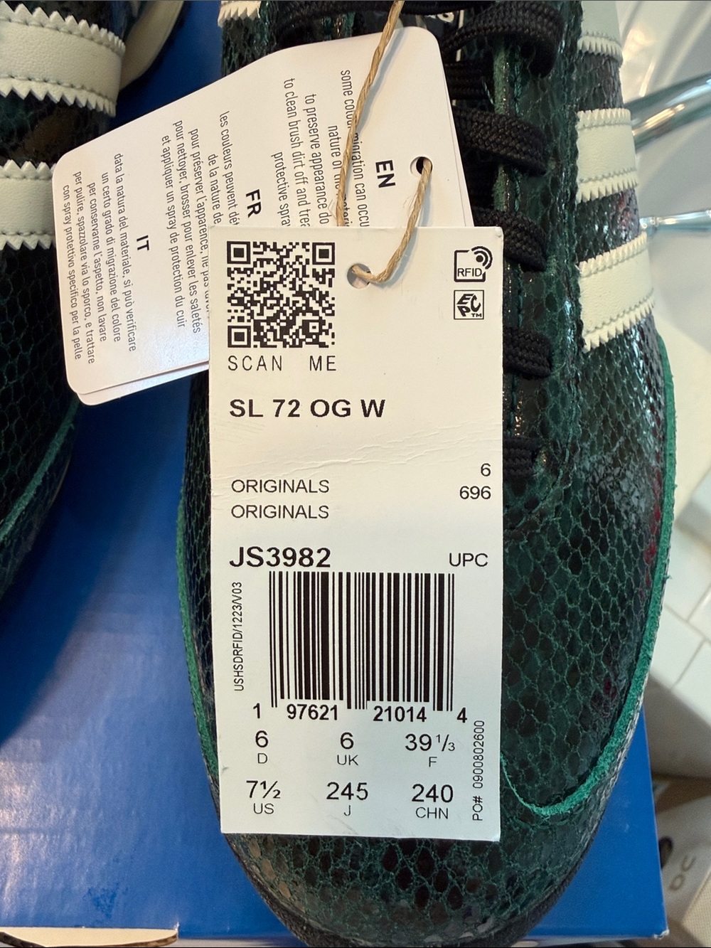 NWT adidas Women’s SL 72 OG Dark Green Snake-Print Sneakers - Picture 2 of 8